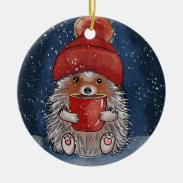 Ornamento De Cerâmica Nome Personalizado Hedgehog Com Bebida Quente