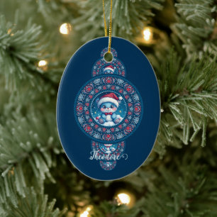 Ornamento De Cerâmica Nome Personalizado Holiday Kawaii Bear Ornamental 