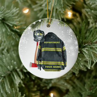Ornamento De Cerâmica Nome personalizado: incêndio de presente e vermelh