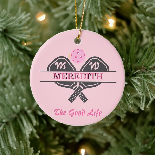 Ornamento De Cerâmica Nome Personalizado Inicial da Gal de Pickleball (Criador carregado)