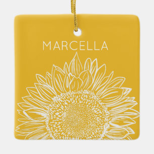 Ornamento De Cerâmica Nome Personalizado Moderno do Esquema de Girassol