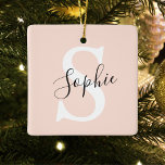 Ornamento De Cerâmica Nome Personalizado Moderno Monograma Pastel Rosa<br><div class="desc">Nome Personalizado Moderno Monograma Pastel Rosa</div>