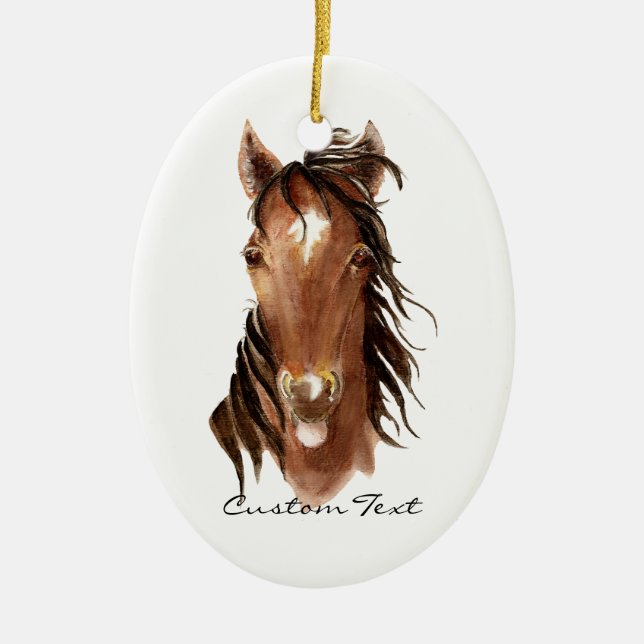 Ornamento De Cerâmica Nome Personalizado, Monograma, Cavalo de Aquarela  (Frente)