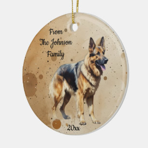 Ornamento De Cerâmica Nome Personalizado, Natal Datado Pastor Alemão
