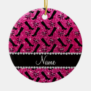 Ornamento De Cerâmica Nome personalizado neon hot pink glitter inicializ