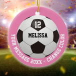 Ornamento De Cerâmica Nome Personalizado Número de Mensagem Soccer<br><div class="desc">Nome personalizado,  número e oferta de futebol de mensagem. Você pode personalizar a cor de fundo para corresponder à sua equipe favorita. Projetado por Thisnotme©</div>