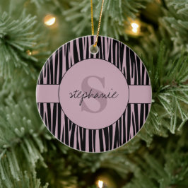 Ornamento De Cerâmica Nome Personalizado Padrão de stripes Zebra Monogra