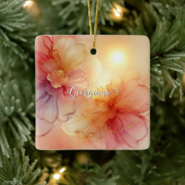 Ornamento De Cerâmica Nome Personalizado Peach Raspberry Álcool Floral A
