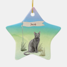 Ornamento De Cerâmica Nome Personalizado Pet de Gato Russo Azul