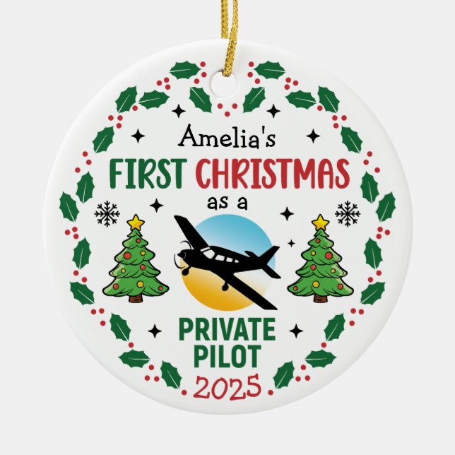 Ornamento De Cerâmica Nome personalizado Piloto privado Natal personaliz (Frente)