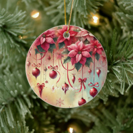 Ornamento De Cerâmica Nome Personalizado Poinsettia Whimsical Baubles de