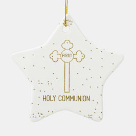 Ornamento De Cerâmica Nome Personalizado Primeira Comunhão Cruz com Apar