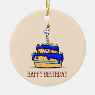 Ornamento De Cerâmica Nome Personalizado, primeiro aniversario, Bolo Azu