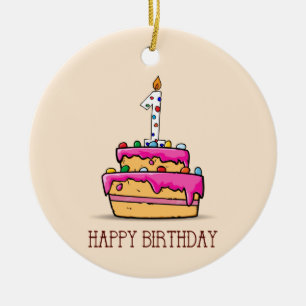 Ornamento De Cerâmica Nome Personalizado, primeiro aniversario, Bolo Ros