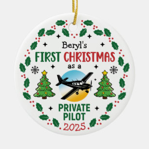 Ornamento De Cerâmica Nome Personalizado Primeiro Natal de Piloto Privad