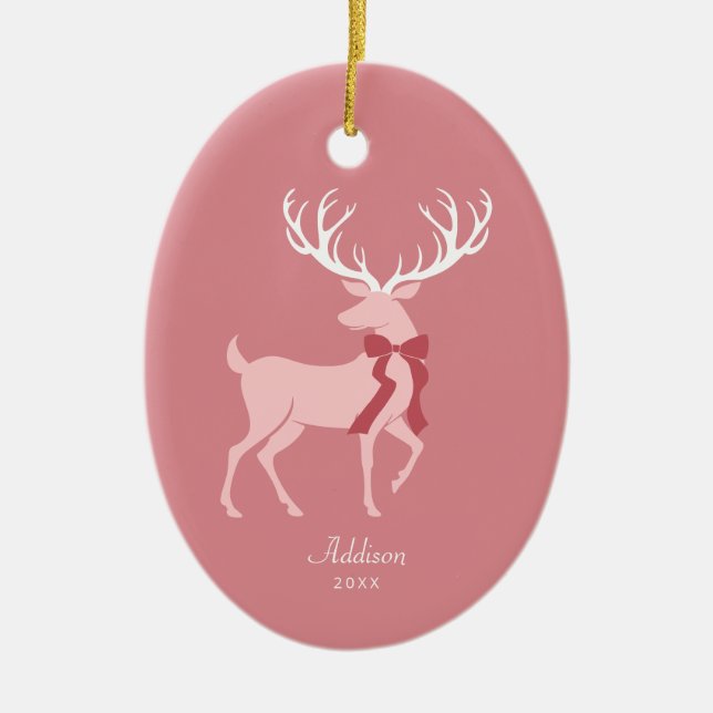 Ornamento De Cerâmica Nome Personalizado Reena Rosa Elegante Natal (Frente)