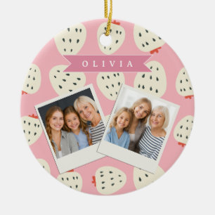 Ornamento De Cerâmica Nome Personalizado Rosa Morango Fofo Feminino