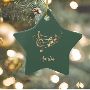 Ornamento De Cerâmica Nome Personalizado Simples Musical Natal Elegante