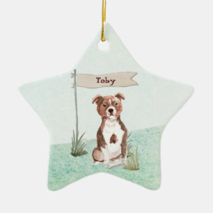 Ornamento De Cerâmica Nome Personalizado Staffordshire Bull Terrier Pet 