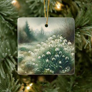 Ornamento De Cerâmica Nome Personalizado Vintage Watercolor Quedas Flora