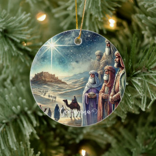 Ornamento De Cerâmica Nome Personalizado Vintage Watercolor Três Sábios