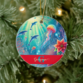 Ornamento De Cerâmica Nome Personalizado Whimsical Floral Coral Reef Poi