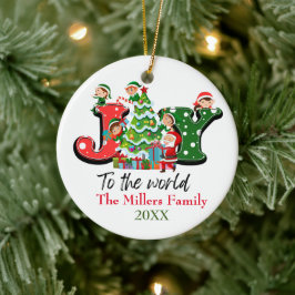 Ornamento De Cerâmica Nome Personalizável de Natal da Árvore de Joy