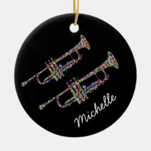 Ornamento De Cerâmica Nome pessoal do trompete Funky preto e rosa