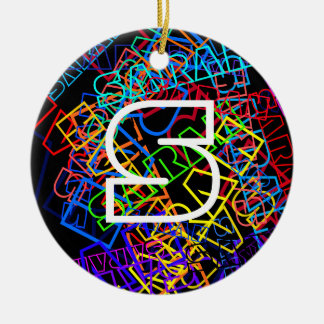 Ornamento De Cerâmica Nome Retromoderno e cores brilhantes do monograma 