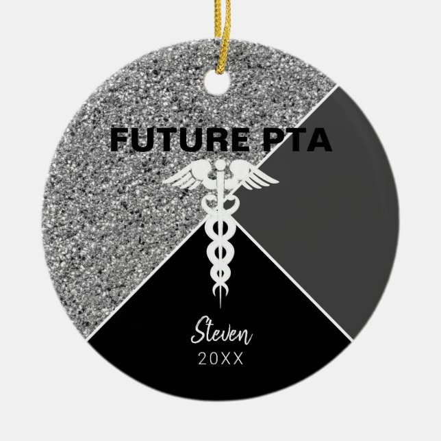 Ornamento De Cerâmica Nome Silver Futuro do Assistente Terapêutico Físic (Frente)