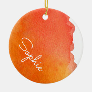 Ornamento De Cerâmica Nome simples moderno alaranjado do Natal da