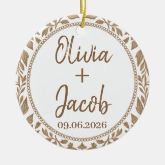 Ornamento De Cerâmica Nomes de casais de fotos de casamento de 2026 & Da
