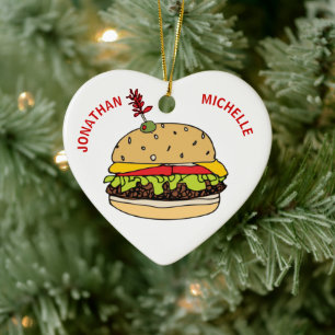 Ornamento De Cerâmica Nomes de Casais de hambúrguer de Comidas de Natal