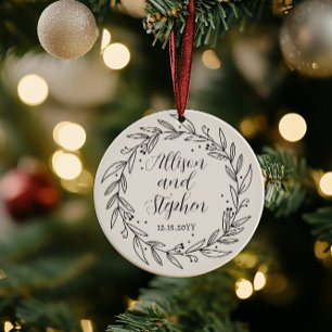 Ornamento De Cerâmica Nomes de casal Data de Casamento Fotomia