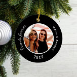 Ornamento De Cerâmica Nomes de fotos de melhores amigos em preto<br><div class="desc">Personalize e adicione sua própria foto. Um fundo negro. Adicione seus nomes e ano. Texto branco.</div>