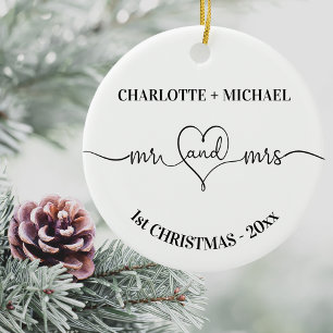 Ornamento De Cerâmica Nomes de recém-casados de Natal de 1rua