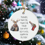Ornamento De Cerâmica Nomes de Reinadores de Armas de Natal<br><div class="desc">Esta design foi criada através da arte digital. Pode ser personalizada na área fornecida ou personalizada alterando a foto ou acrescentando suas próprias palavras. Entre em contato comigo em colorflowcreations@gmail.com se você quiser usar este design em outro produto. Veja mais das minhas criações ou siga-me em www.facebook.com/colorflowcreations, www.instagram.com/colorflowcreations, www.twitter.com/colorflowart e...</div>