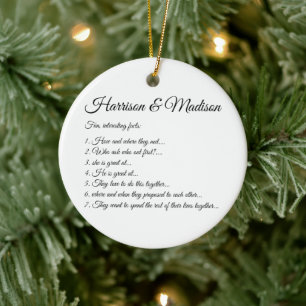 Ornamento De Cerâmica Nomes de Script de Casamento Fatos de Divertimento