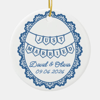 Ornamento De Cerâmica Nomes do Casal Recém-Casado e Data do Casamento