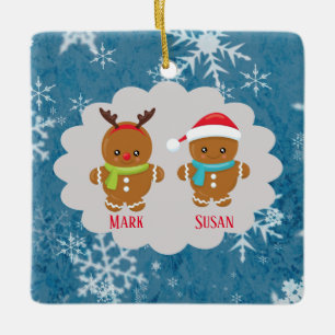Ornamento De Cerâmica Nomes dobro do Natal do casal do biscoito do