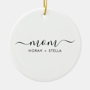 Ornamento De Cerâmica Nomes dos Filhos em Letra de Forma Preta para Mamã