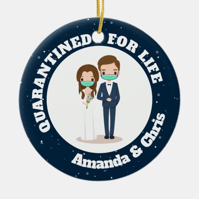 Ornamento De Cerâmica Nomes personalizados colocados em quarentena para  (Frente)