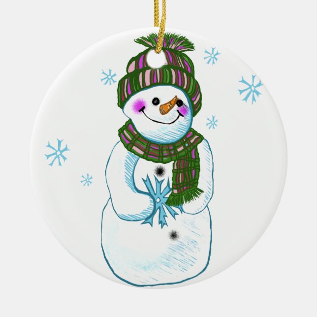 Ornamento De Cerâmica Nomes personalizados da vovó Snowman (Frente)
