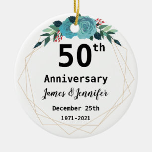 Ornamento De Cerâmica Nomes personalizados de aniversário de 50 anos de