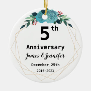 Ornamento De Cerâmica Nomes Personalizados de Aniversário de Casamento
