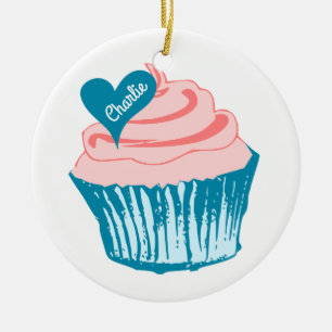 Ornamento De Cerâmica Nomes personalizados do Cupcake Love