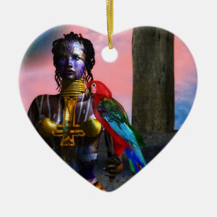 Ornamento De Cerâmica NORA CYBER WARRIOR E MACAW Science Fiction Heart