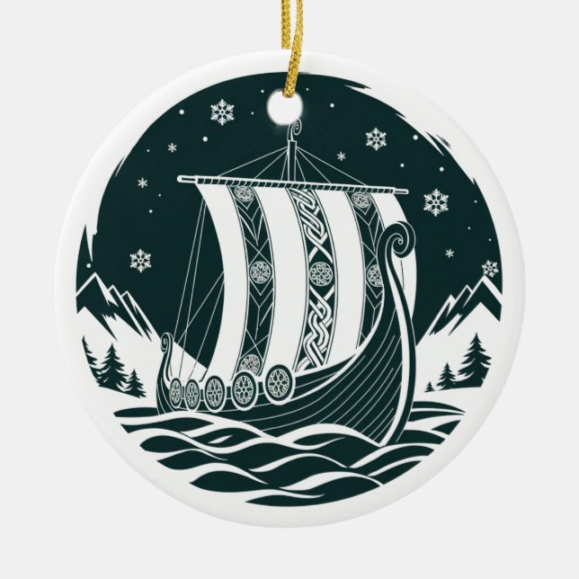 Ornamento De Cerâmica Nordic Viking Longship Christmas Ornament (Frente)