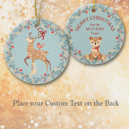 Ornamento De Cerâmica Nórdico Deer and Bear Wreath Christmas