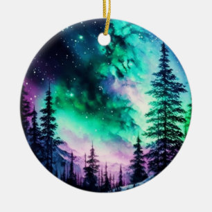 Ornamento De Cerâmica Norte Celestial Aurora Borealis Acende Vívido